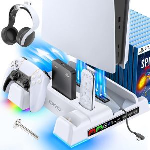 Soporte vertical con refrigeración para Playstation 5 y base de carga OIVO